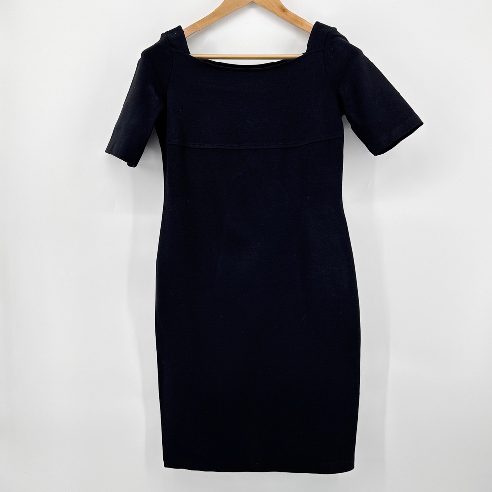 Talbots Black Square Neck Short Sleeve Ponte Sheath Dress Womens 4P Petite LBD
